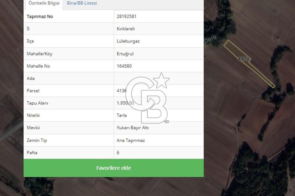 Lüleburgaz Ertuğrul köyde Satılık Tarla
