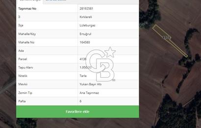 Lüleburgaz Ertuğrul köyde Satılık Tarla