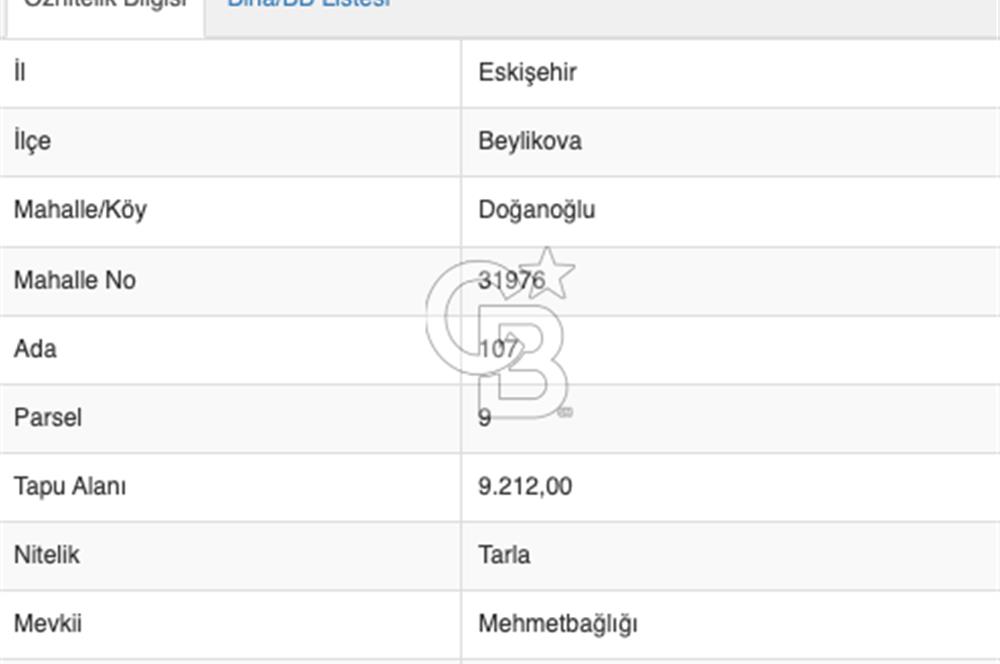 ESKİŞEHİR BEYLİKOVA DOĞANOĞLU'NDA SATILIK TARLA