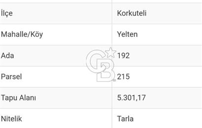 COLDWELL BANKER'DAN YELTEN'DE 5301 M2 SATILIK TARLA