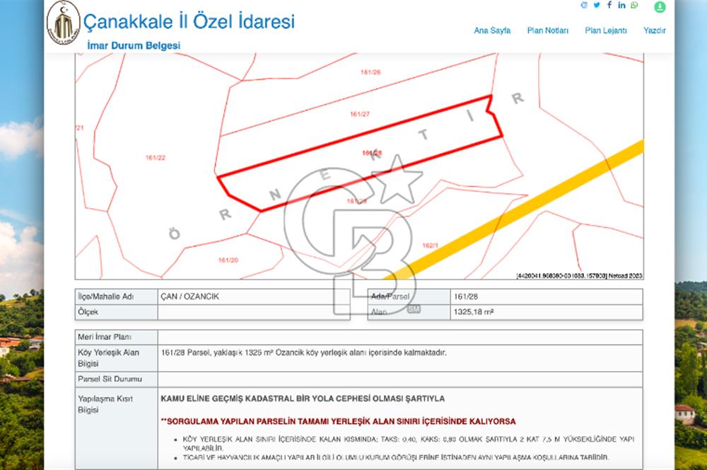 COLDWELL BANKER NOVO'DAN TERMAL KÖY ÇAN OZANCIK'TA İMARLI ARSA