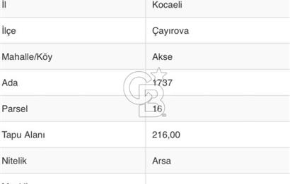 ÇAYIROVA EMEK'DE SATILIK 216 M² ARSA