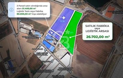 Çerkezköy Veliköy OSB' de Satılık 26700 m2 Sanayi ve Lojistik Arsası