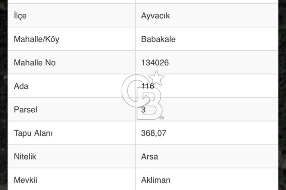 CB NOVO'DAN ÇANAKKALE AYVACIK BABAKELE'DE 368M2 İMARLI ARSA