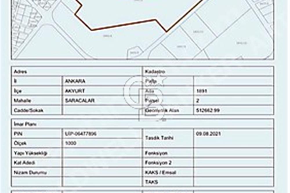 AKYURT FUAR ALAN BÖLGESİ SATILIK 6459 M2 HİSSELİ ARSA