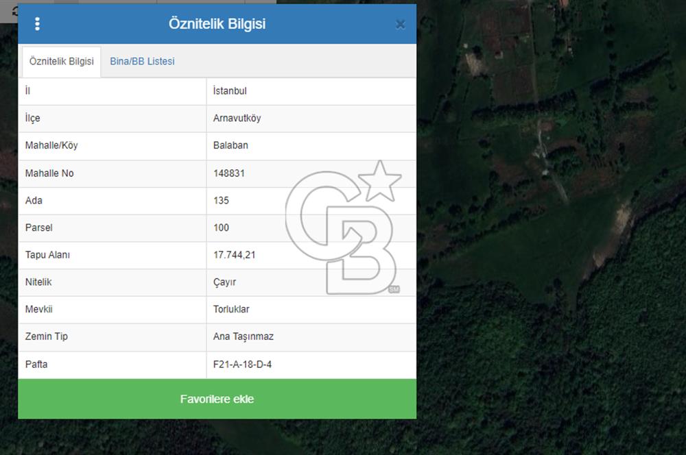 ARNAVUTKÖY BALABANDA SATILIK 420M2 TARLA