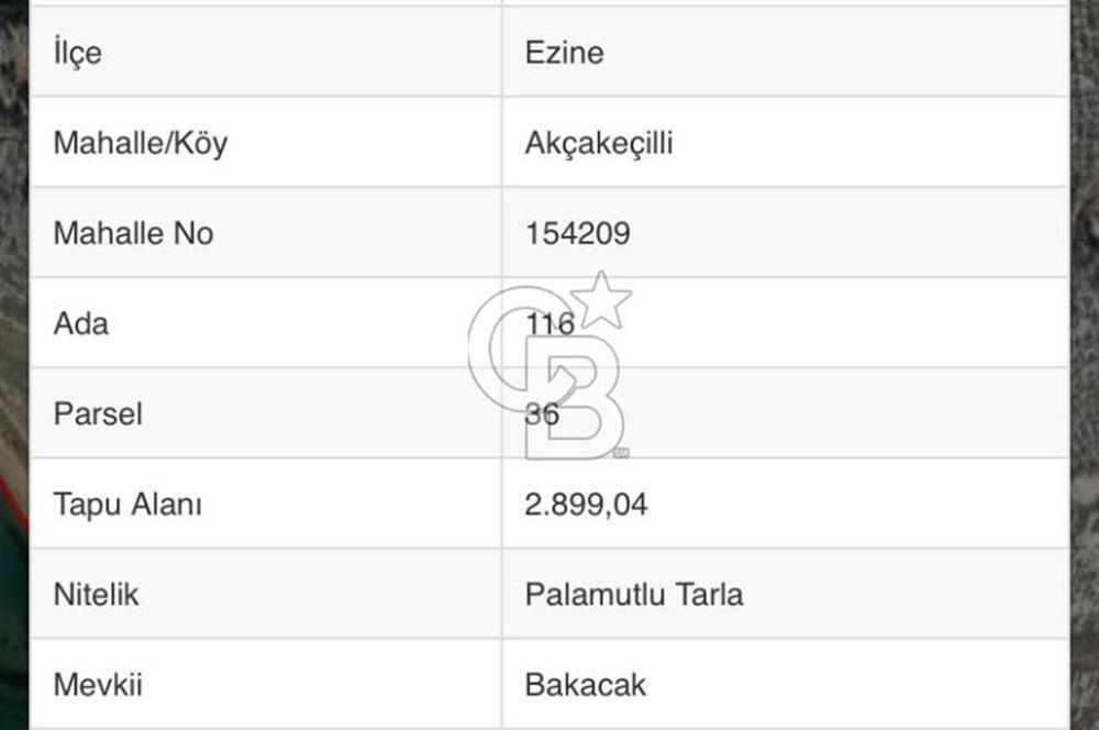 CB NOVO'DAN EZİNE'DE DENİZE 125 M TURİZM İMARLI ARSA