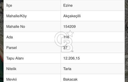 CB NOVO'DAN EZİNE'DE DENİZE 125 M TURİZM İMARLI ARSA