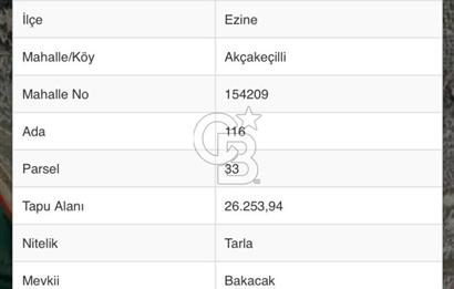 CB NOVO'DAN EZİNE'DE DENİZE 125 M TURİZM İMARLI ARSA