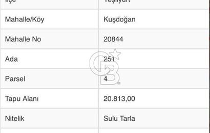 CB SAFİR'den KUŞDOĞAN MEVKİİ'nde 20.813 m2 SATILIK TARLA