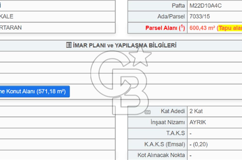 Cankurtaran Mh. 600 M² Konut İmarlı Satılık Arsa