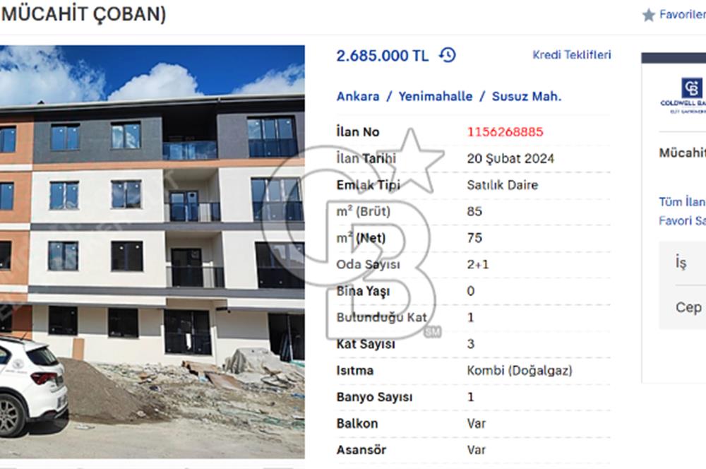 2+1 FIRSAT DAİRE (CB ELİT MÜCAHİT ÇOBAN)