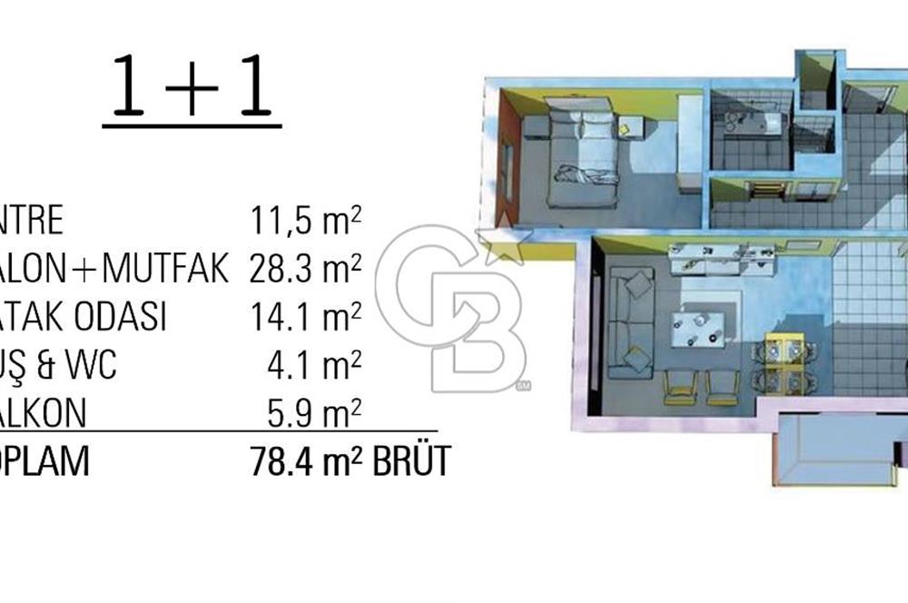 BAĞLICA OPENSKY DA, GENİŞ, ÇİFT CEPHE, SATILIK 1+1 DAİRE