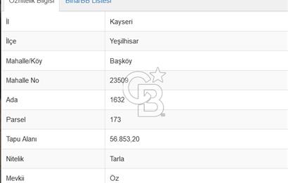 KAYSERİ YEŞİLHİSAR BAŞKÖY'DE ANAYOL ÜZERİNDE 56 DÖNÜM TARLA