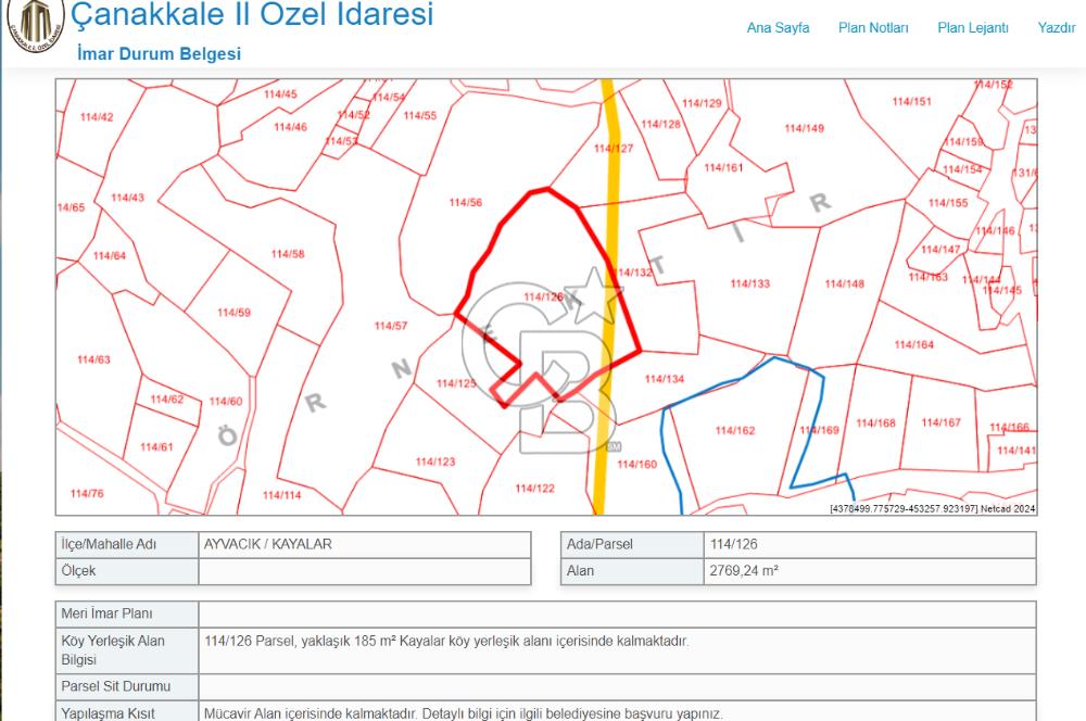 ÇANAKKALE AYVACIK KAYALAR KÖYÜ DENİZ MANZARALI 2 TAPU TEK FİYAT