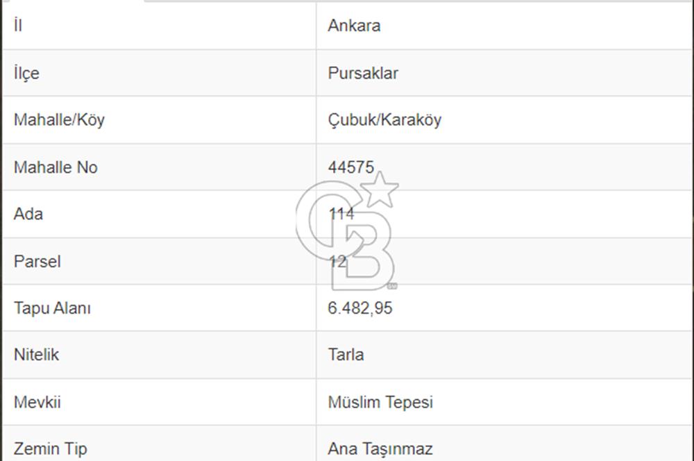 Fırsat! PURSAKLAR'da MÜSTAKİL TAPULU SATILIK 6482,95 M² TARLA