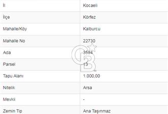 KOCAELİ İZMİT KÖRFEZ TEK TAPU KUZEY MARMARA OTOYOLU SATILIK ARSA