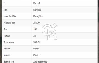 Derince Karagöllü de SATILIK Köyiçi İmarlı 554 m2 Arsa