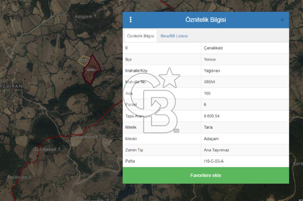 Çanakkale Yenice Yağdıran Satılık 39.842 M2 Arazi