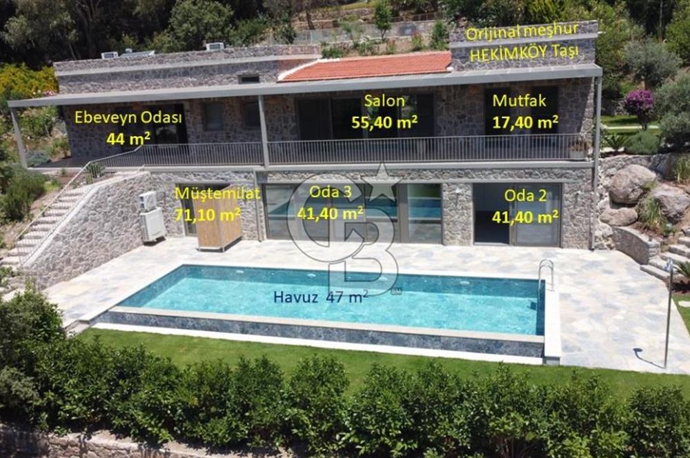 Bodrum Gümüşlük te 1725 m2 Arsa İçinde Müstakil Havuzlu 430 m2