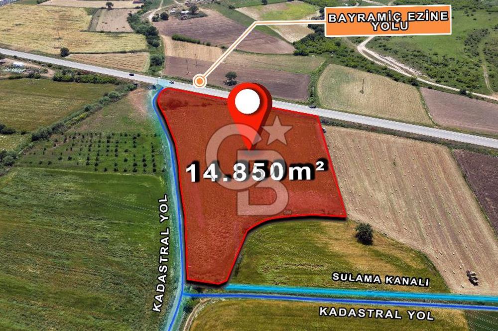 ÇANAKKALE EZİNE BAYRAMİÇ YOLU ÜZERİNDE 14,850 m²﻿ SATILIK ARAZİ