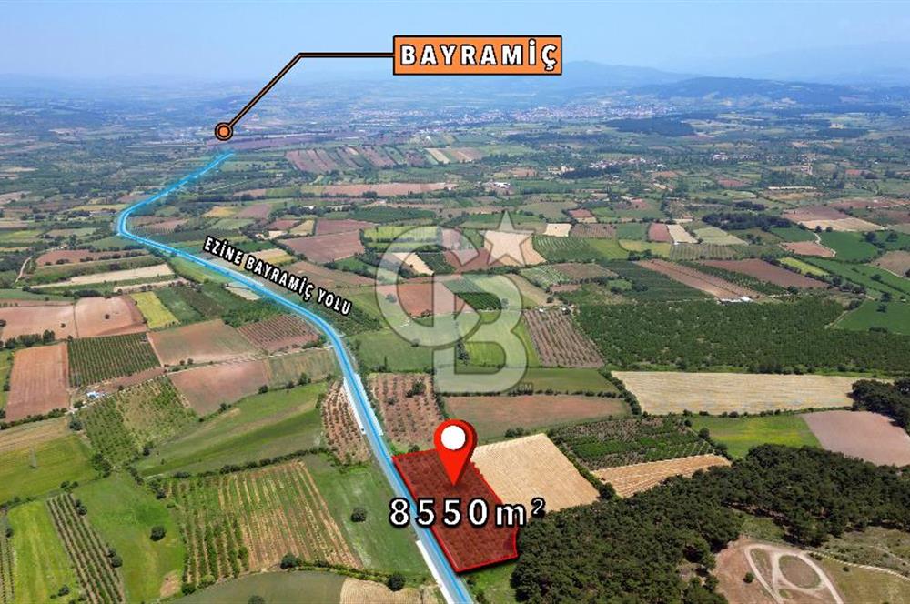 ÇANAKKALE EZİNE - BAYRAMİÇ YOLU ÜZERİNDE 8,550 m²﻿ SATILIK ARAZİ