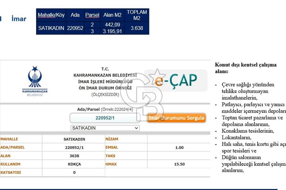 Kahramankazan'da İstanbul yoluna sıfır tek tapu imarlı arsa.