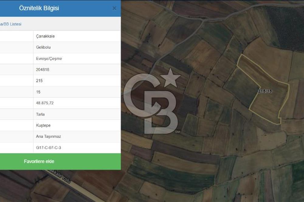 CB KOBİ'den GELİBOLU EVREŞE'de CEPHELİ 48.875m2 SATILIK TARLA