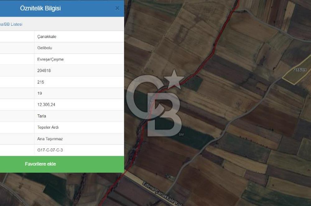 CB KOBİ'den GELİBOLU EVREŞE'de KADASTRAL YOLA CEPHELİ 12.306m2 SATILIK TARLA