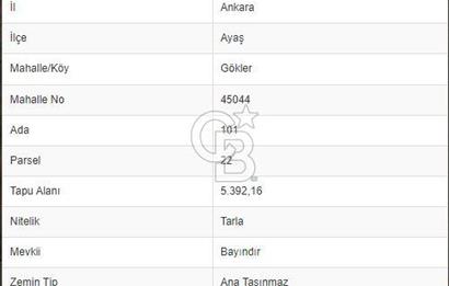 ACİL … Ayaş Gökler’de Satılık 5392 m2 Tarla …