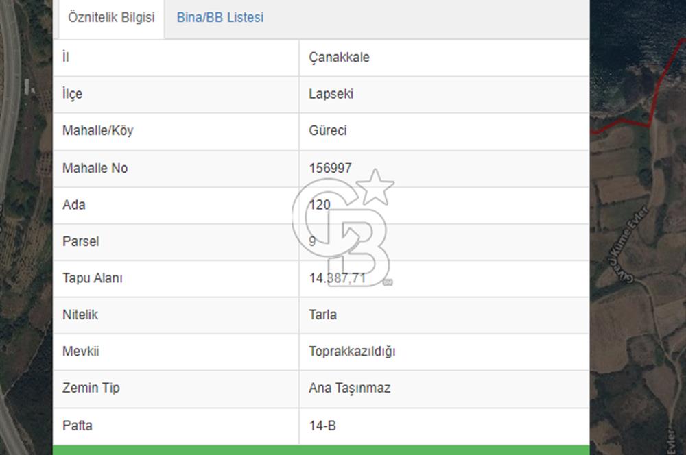 LAPSEKİ GÜRECİ KÖYÜNDE SATILIK TARLA