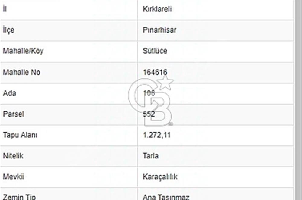 PINARHİSAR SÜTLÜCEDE TEK TAPU 1272M²