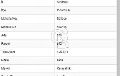 PINARHİSAR SÜTLÜCEDE TEK TAPU 1272M²