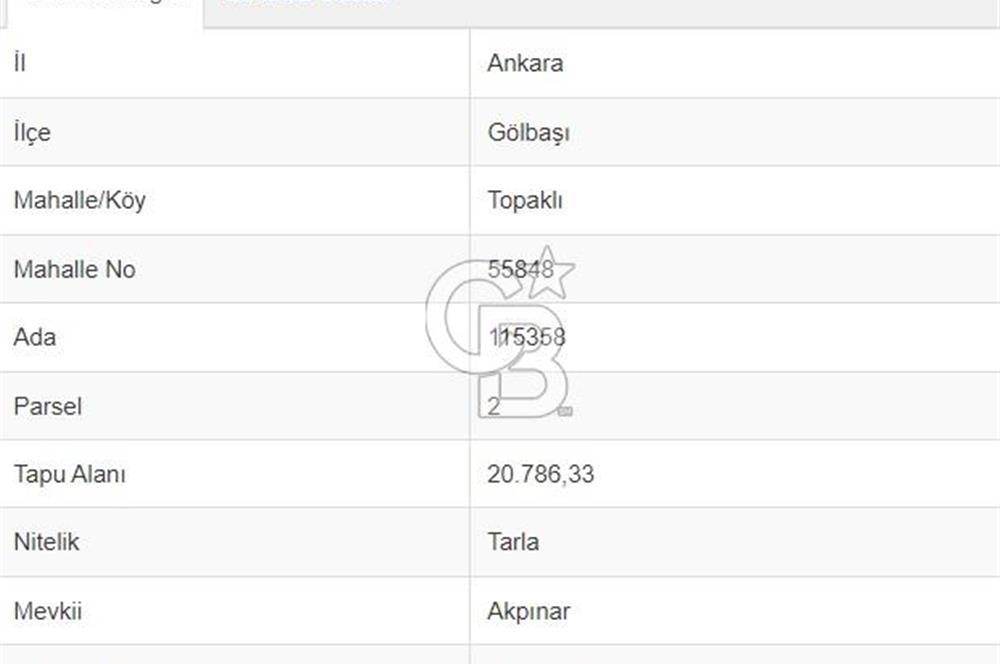 GÖLBAŞI TOPAKLI'DA 20 DÖNÜM SATILIK TARLA