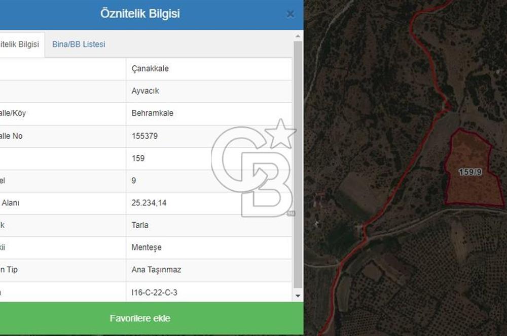 ÇANAKKALE AYVACIK BEHRAMKALE DE 25 DÖNÜM SATILIK TARLA