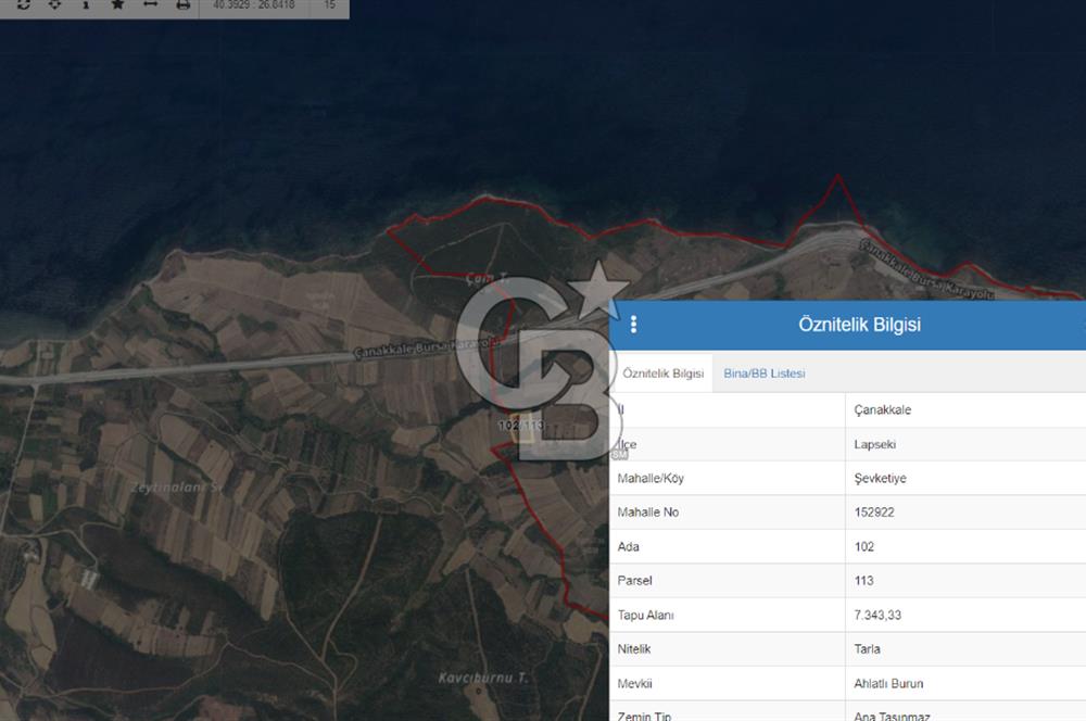 ÇANAKKALE / LAPSEKİ/ ŞEVKETİYE KÖYÜ BOĞAZ MANZARALI SATILIK TARLA