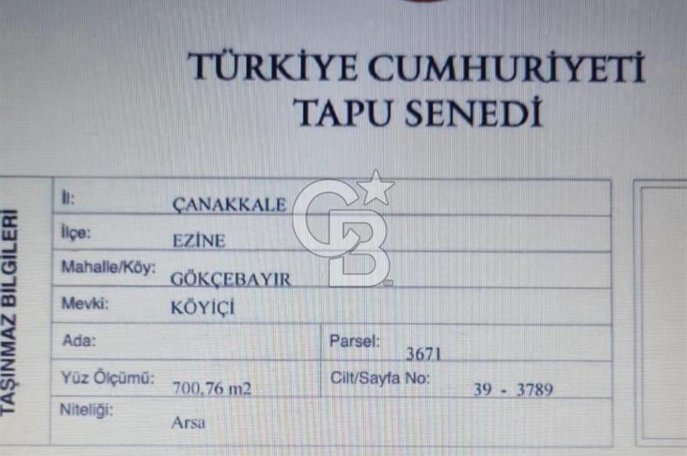 Çanakkale Ezine Gökçebayır'da %40 İmarlı Satılık Arsa