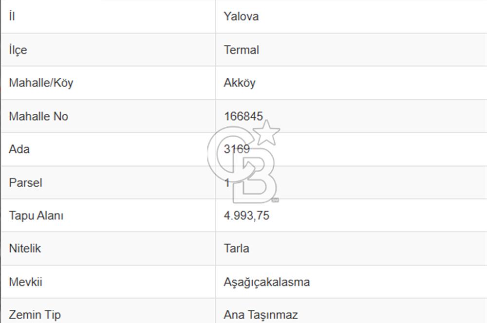 YALOVA TERMAL AKKÖY SATILIK 4.993 M2 TARLA + 615 M2 ARSA!.