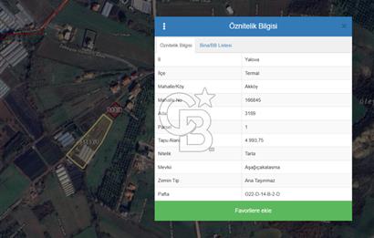 YALOVA TERMAL AKKÖY SATILIK 4.993 M2 TARLA + 615 M2 ARSA!.