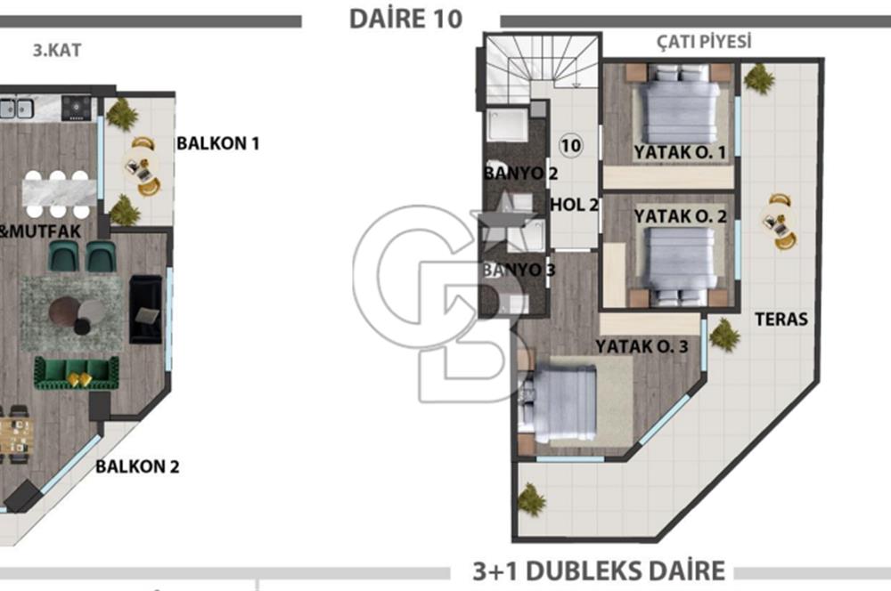 Dalaman merkezde iskanlı satılık 3+1 sıfır dubleks daire