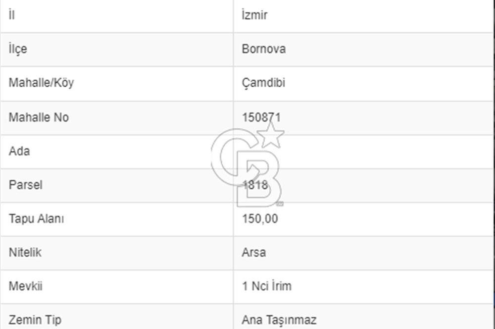 İzmir Çamdibi Tuna Mahallesi’nde 150 m² Bitişik Nizam Arsa