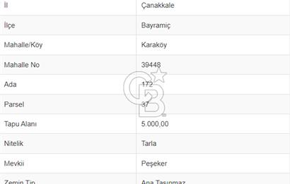   ÇANAKKALE BAYRAMİÇ KARAKÖY KAZ DAĞLARINDA 5000 M2 MÜSTAKİL TARLA