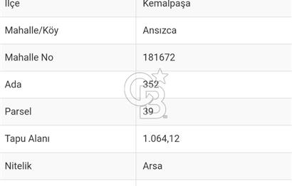 Kemalpaşa Ansızcada Satılık Köyiçi 1064 M2 Arsa