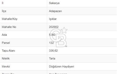 SAKARYA 'DA SALMAN BARAJINA YAKIN 336.62 M² SATILIK TARLA