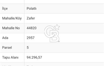 POLATLI ZAFER MAHALLESİ NDE  SATILIK TEK TAPU 94 DÖNÜM TARLA