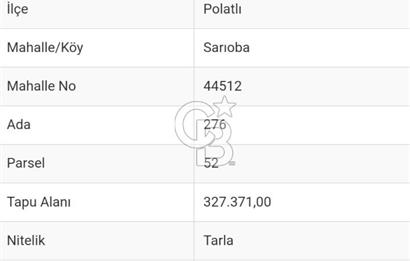 POLATLI SARIOBA DA  SATILIK 1.000 DÖNÜM TARLA