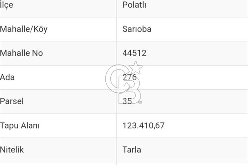 POLATLI SARIOBA DA  SATILIK 1.000 DÖNÜM TARLA