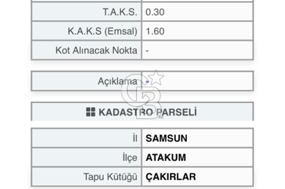 ATAKUM ÇAKIRLAR’DA 5 KATA İMARLI 345m2 ARSA