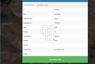 FIRSAT! ALTINDAĞ GİCİK'TE İMARLI TEK TAPU 492M2 SATILIK ARSA
