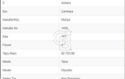 ÇANKAYA MÜHYE 114 M2 İMARA BİTİŞİK TARLA